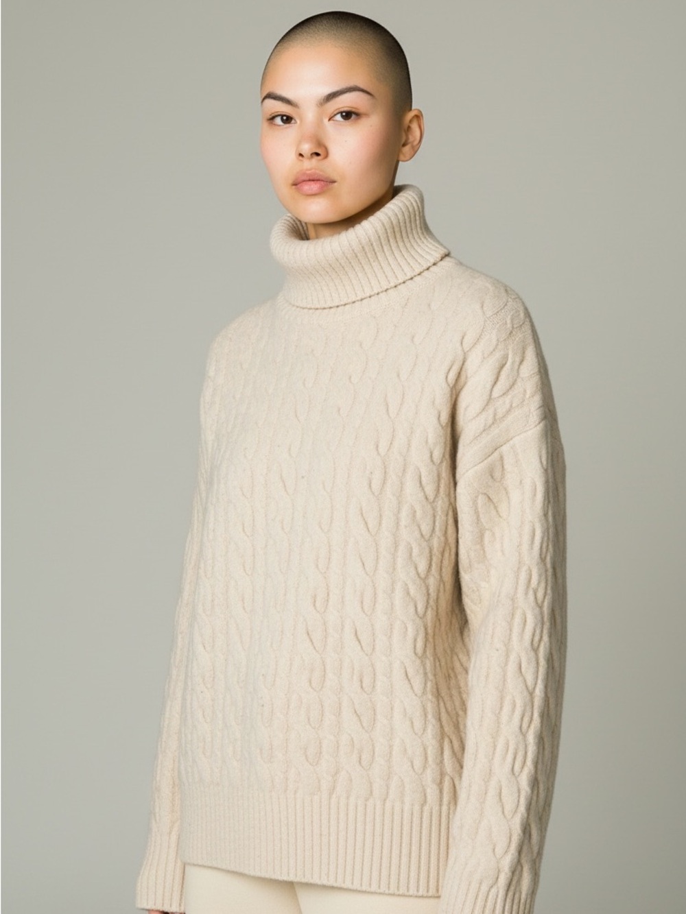 Babaton Cream Cable Turtleneck Sweater S